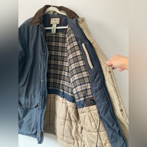 Vintage LL Bean Parka Chore Coat Wool Lined Navy Plaid Full Zip Hunting Barn - Picture 9 of 16